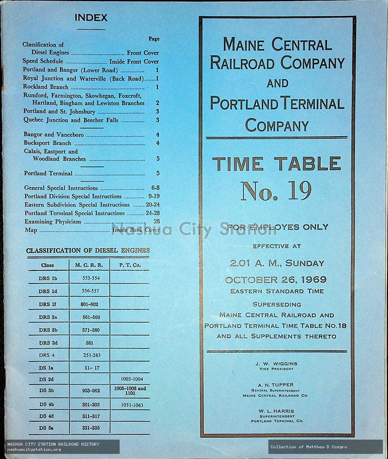 Employee Timetable: Maine Central Railroad Company and Portland Terminal Company - Time Table No. 19
